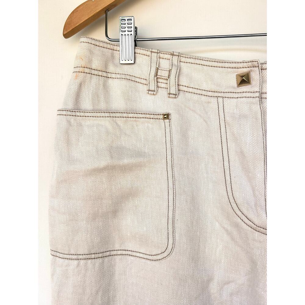 Vintage Hermes Ecru Cream Linen Wide Leg Cropped Jeans Pants 42 H Belt Loop - Picture 5 of 11